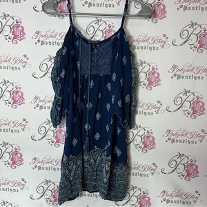 Angie shirt blouse open cold shoulder paisley Women's Blue Patterned Top